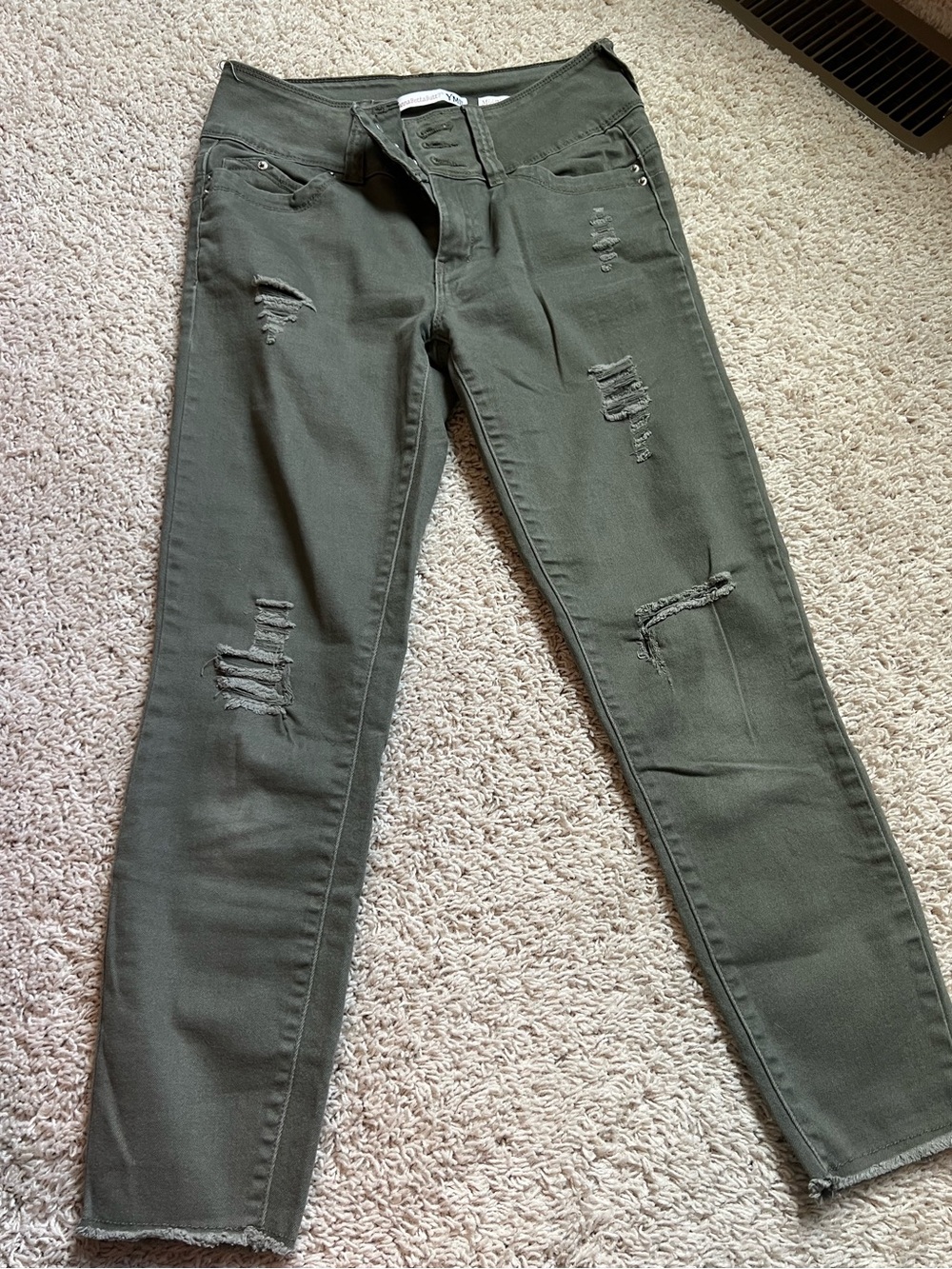YMI Distressed Olive Skinny Jeans